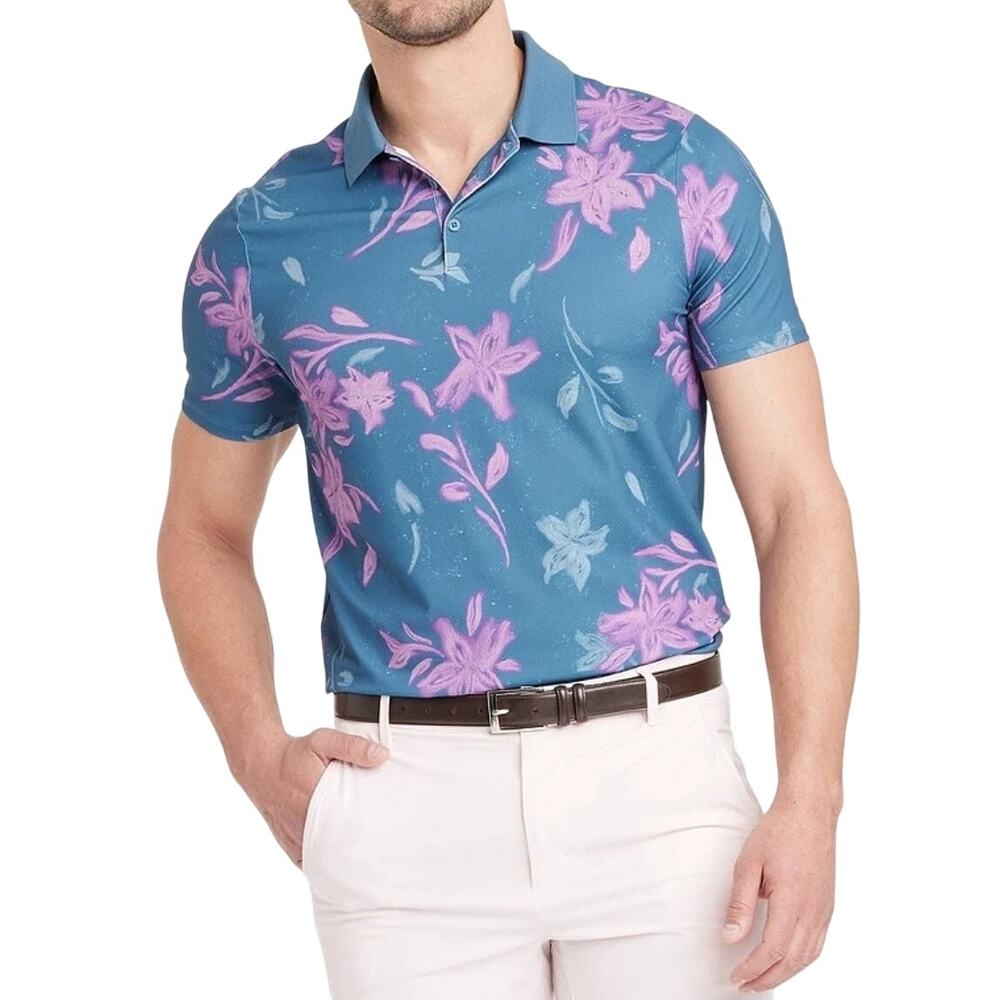 All in Motion Polo Shirt Mens Moisture Wicking Floral Golf Shirt Small 0643 - Picture 1 of 10